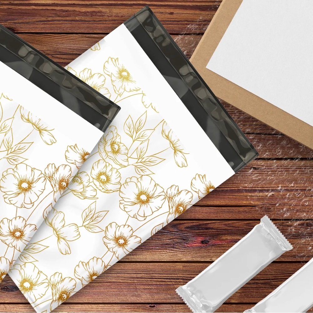 Gold Peonies Poly Mailer’s 10x13 Pack of 25 - Picture 9 of 11
